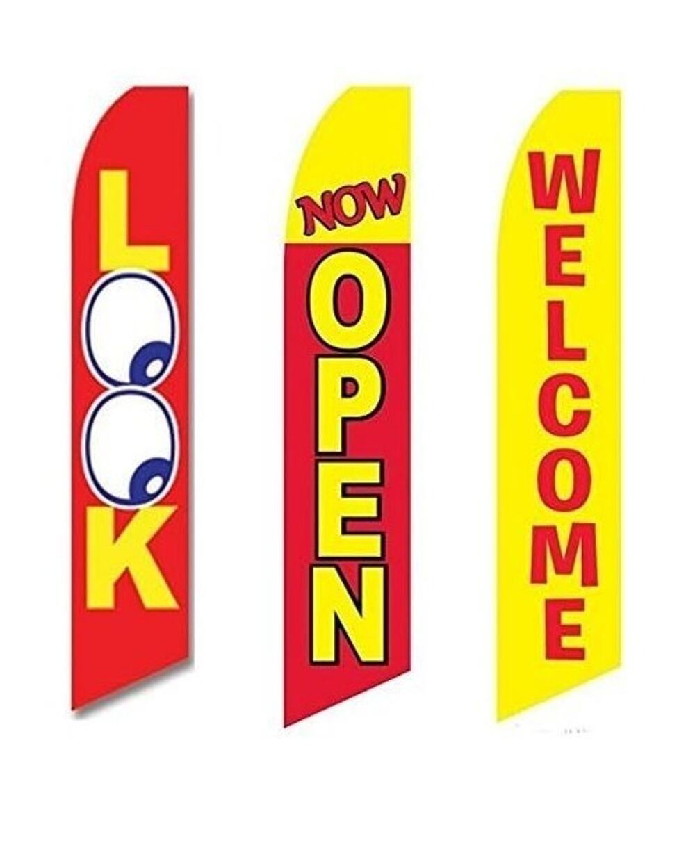 LOOK NOW OPEN WELCOME Feather Flag Banner Set Outdoor Business Sign